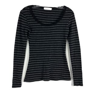 nwot GLASSONS Sweater Top Women UK8/US4 Merino-Wool Stripe Black-Grey Stretchy